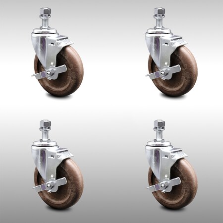 Service Caster 5 Inch SS High Temp Glass Filled Nylon 12mm Threaded Stem Caster Set Brake SCC-SSTS20S514-GFNSHT-TLB-M1215-4